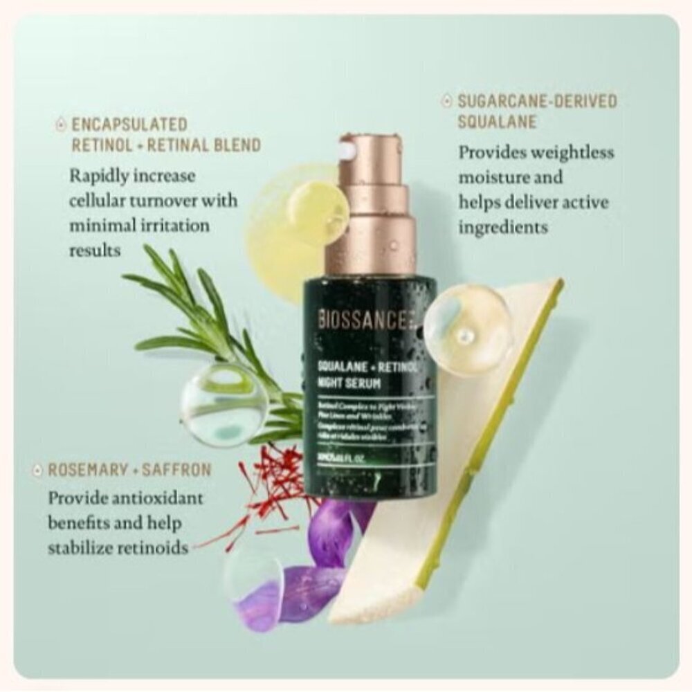 Biossance Squalane & Retinol Night Serum 30ml Dermatologist-Tested Vegan NEW - Picture 3 of 8